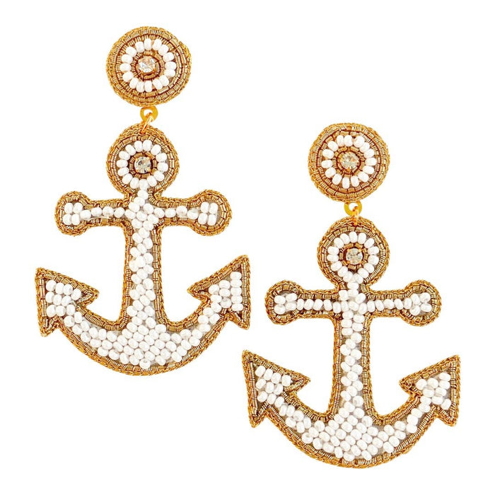 Gaby & Grace Yacht Anchor Earrings in White
