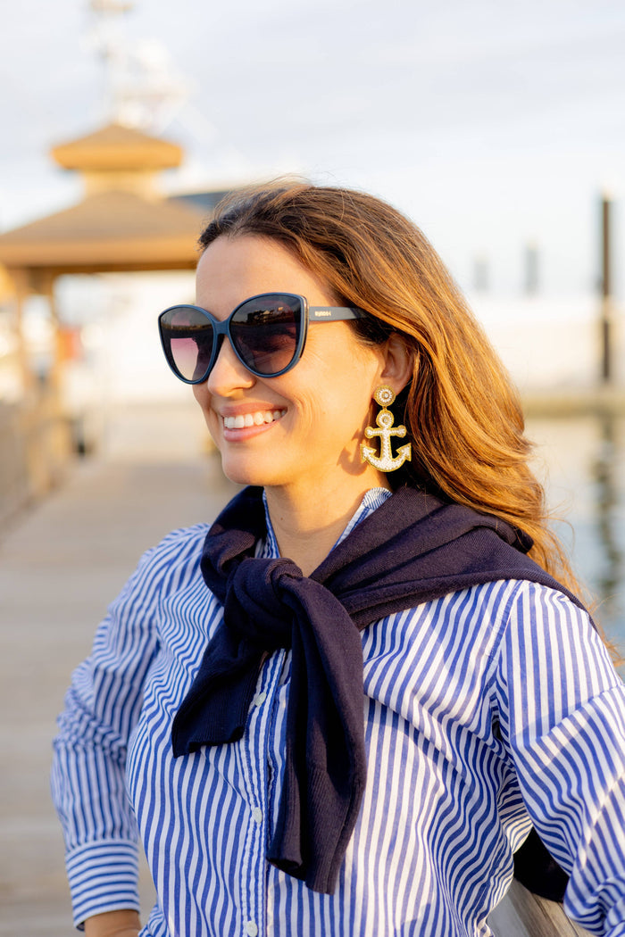 Gaby & Grace Yacht Anchor Earrings in White