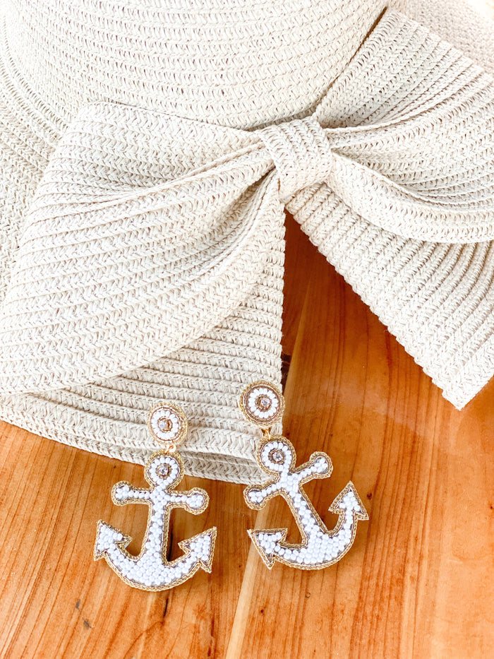 Gaby & Grace Yacht Anchor Earrings in White