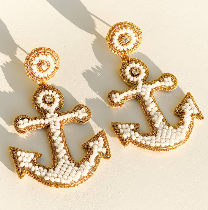 Gaby & Grace Yacht Anchor Earrings in White