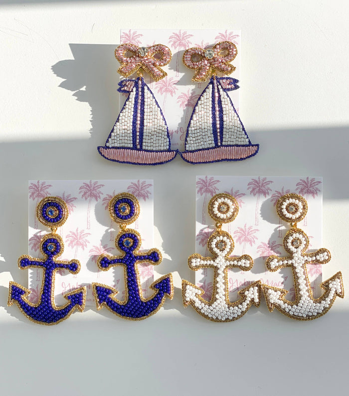 Gaby & Grace Yacht Anchor Earrings in White