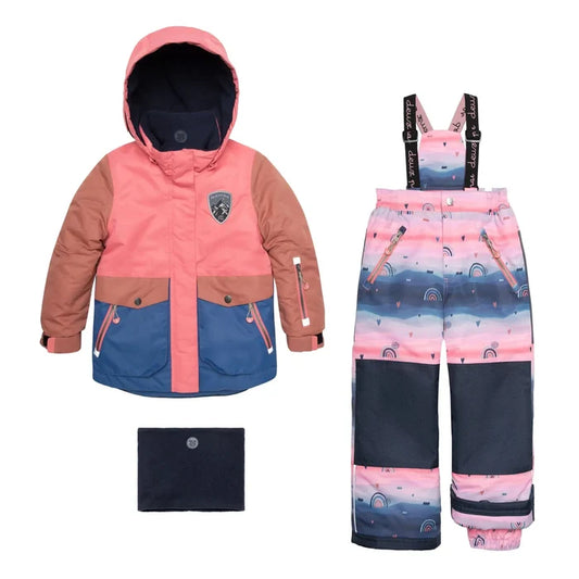 Deux par Deux girls colorblock jacket and printed snow pants winter set
