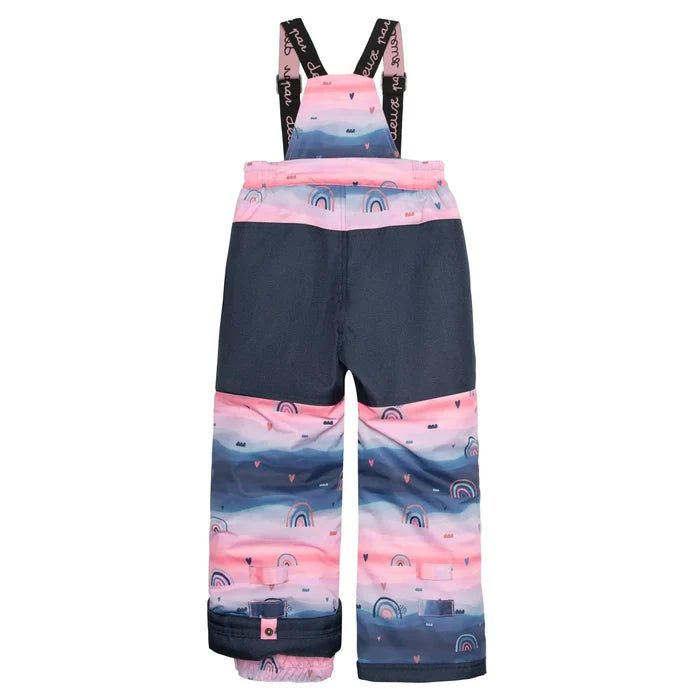 Deux par Deux girls printed winter snow pants with suspenders back view
