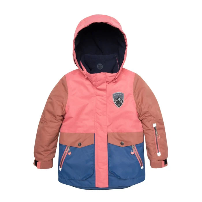 Deux par Deux Coral Pink colorblock girls winter jacket front view