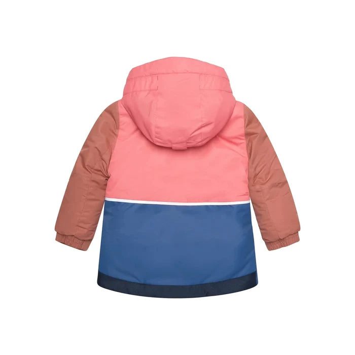 Deux par Deux girls Coral Pink and navy snow jacket back view