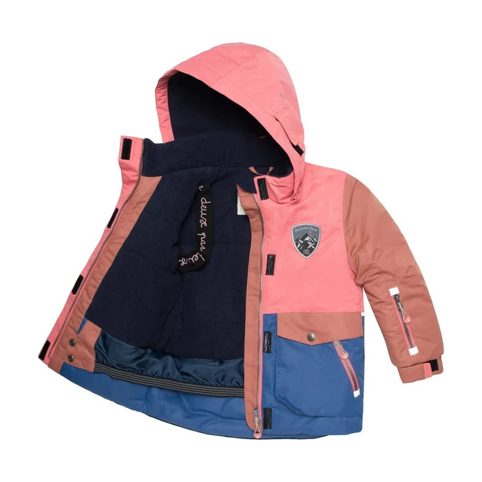 Deux par Deux girls winter jacket open to show warm fleece-lined interior