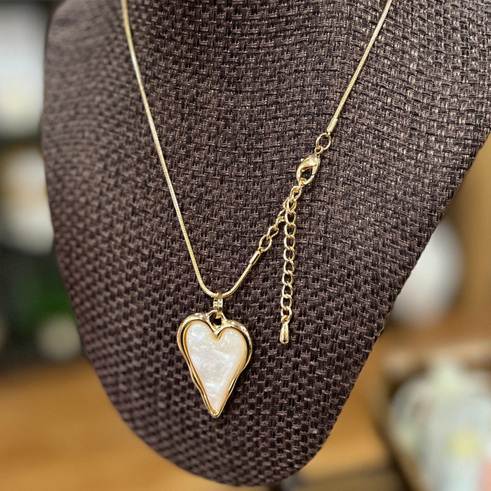 Glossy Stone Heart Necklace & Earrings
