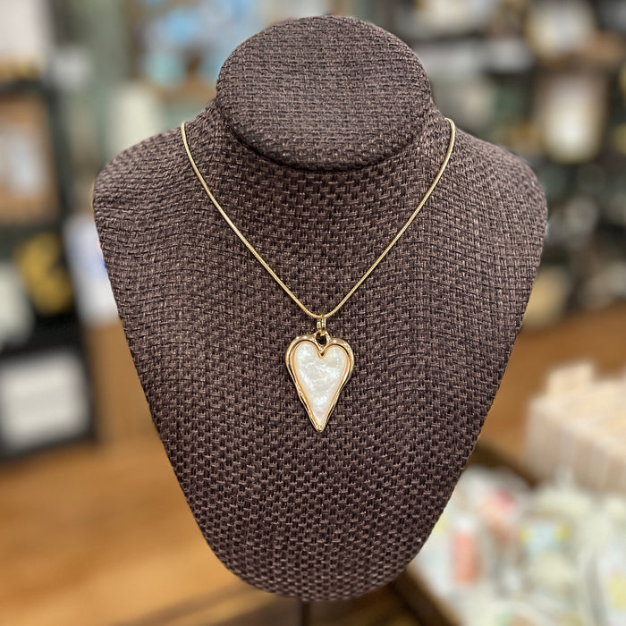 Glossy Stone Heart Necklace & Earrings