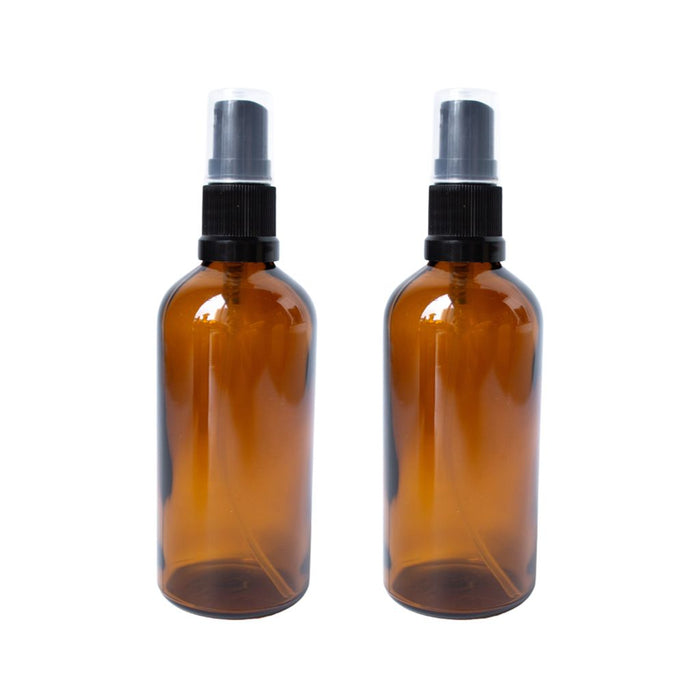Go-For-Zero-Australia-Amber-Glass Bottle-with-Atomiser-and-Clear Overcap-Empty-100ml-2-Pack