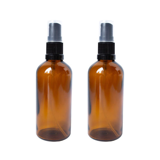 Go-For-Zero-Australia-Amber-Glass Bottle-with-Atomiser-and-Clear Overcap-Empty-100ml-2-Pack
