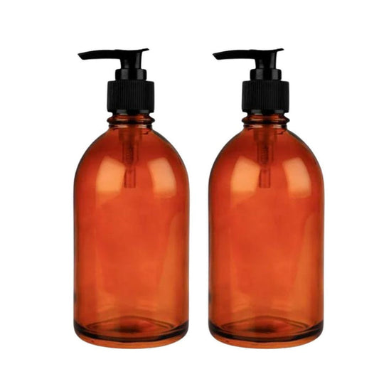 Go-For-Zero-Australia-Amber-Glass-Pump-Bottle-Empty-250ml-2-Pack