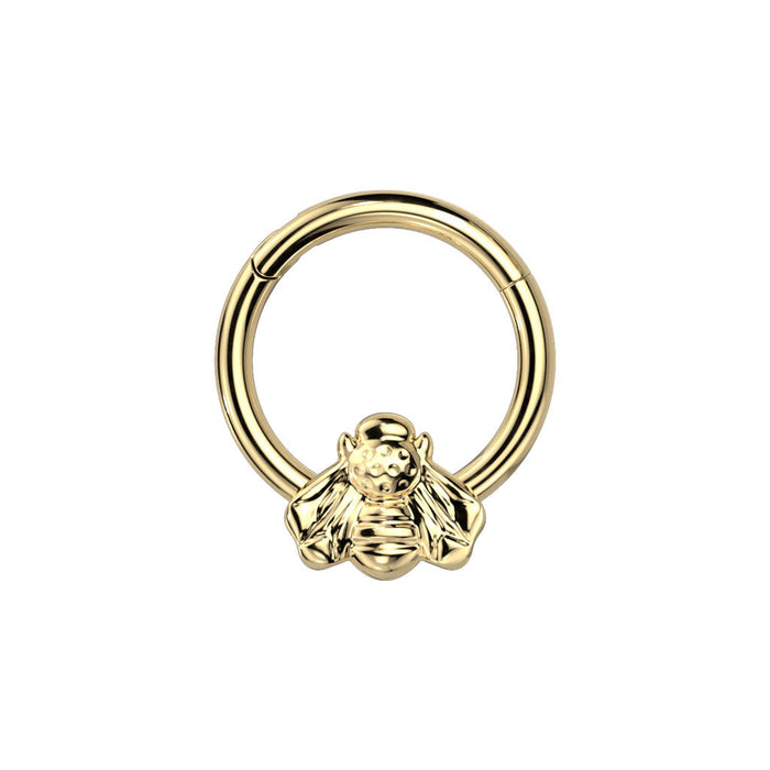 Gold PVD Plated Titanium Bee Hinged Ring 8mm / F-136 Titanium / Gold