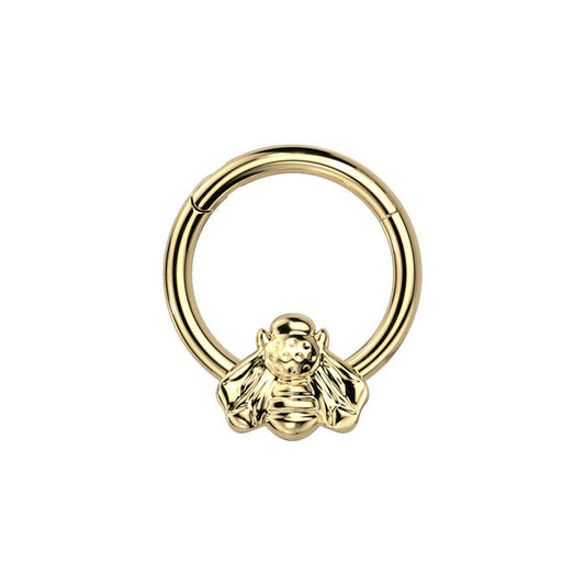 Gold PVD Plated Titanium Bee Hinged Ring 8mm / F-136 Titanium / Gold