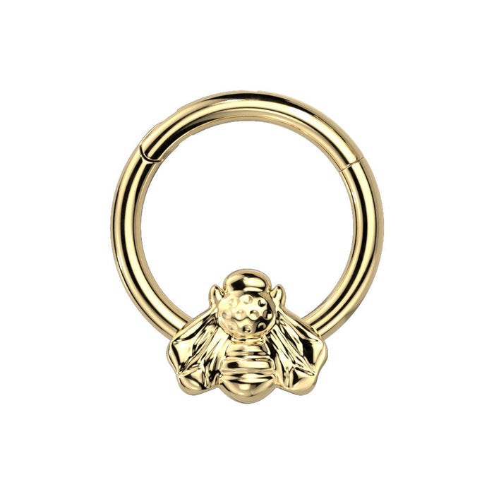 Gold PVD Plated Titanium Bee Hinged Ring 10mm / F-136 Titanium / Gold