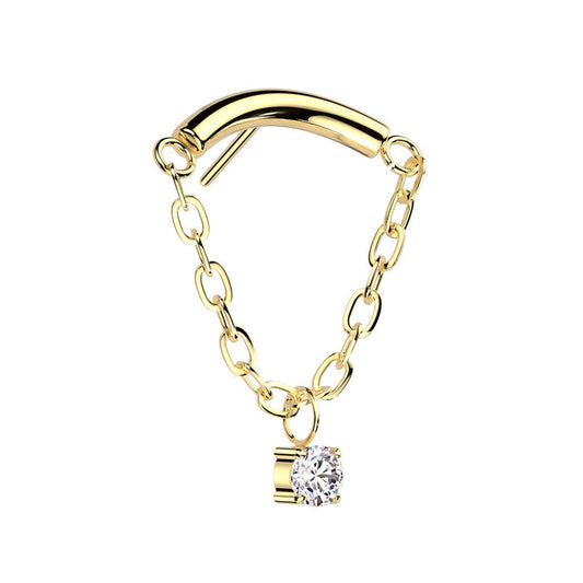 Gold Titanium Chain CZ Threadless Top Gold / F-136 Titanium