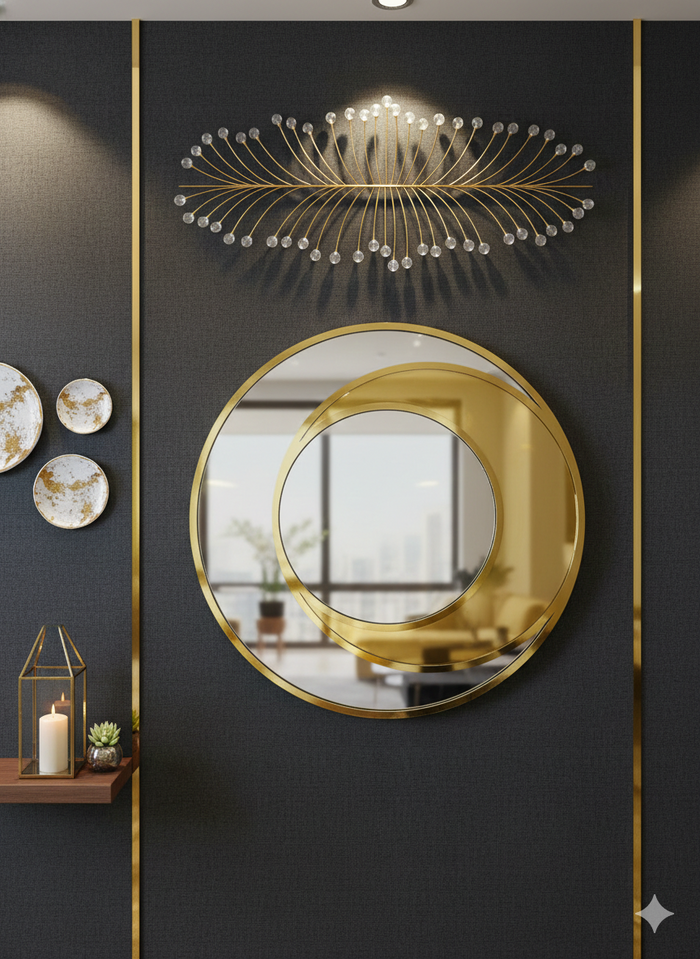 Gold Eclipse Unique Wall Mirror (Stainless Steel)