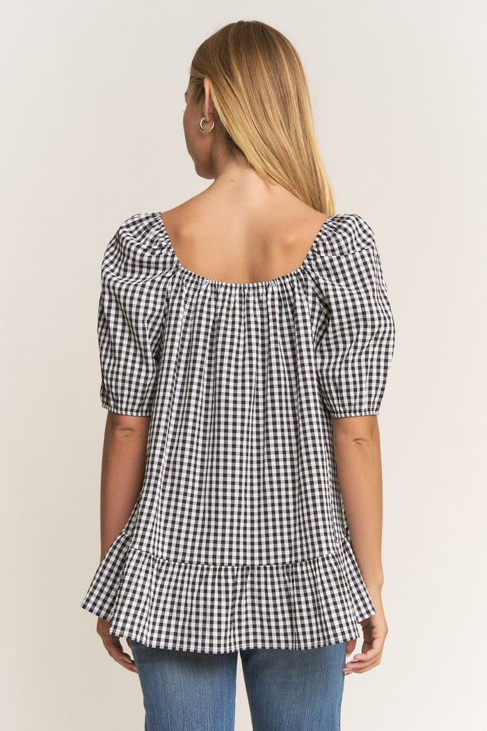 Gorgeous in Gingham Black & White Puff Sleeve Top