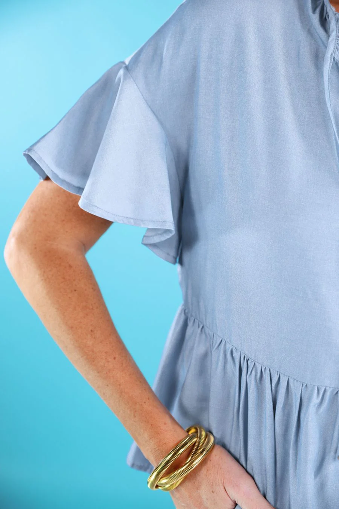 Graceful Flare Chambray Top - Jess Lea