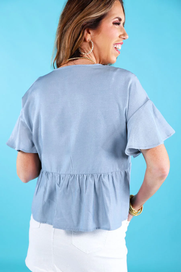Graceful Flare Chambray Top - Jess Lea
