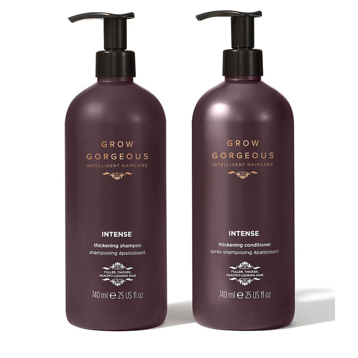 Grow Gorgeous Supersize Thickening Shampoo and Conditioner bundle showing bottles with sleek packaging and product labels.