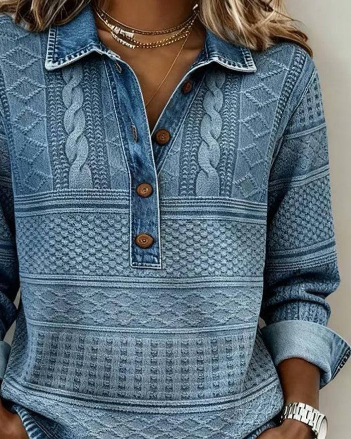 Gwenoriah - Pull Moderne à Demi-Boutonnage – Style Denim Chic