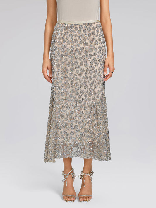 Hand-Embellished Sequin & Beaded Mermaid Skirt