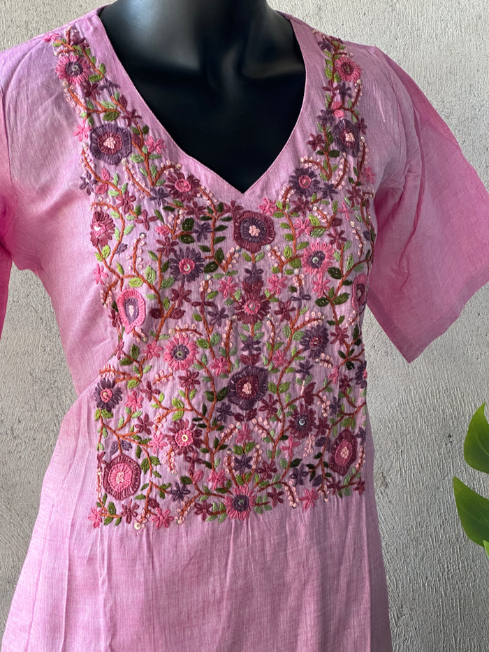Hand embroidery cotton kurti pant
