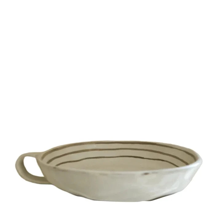 Hand-painted Ceramic Breton Stripe Dish with Handle