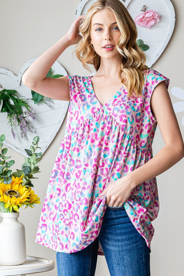 Hear Me Roar Multi Leopard Babydoll Top