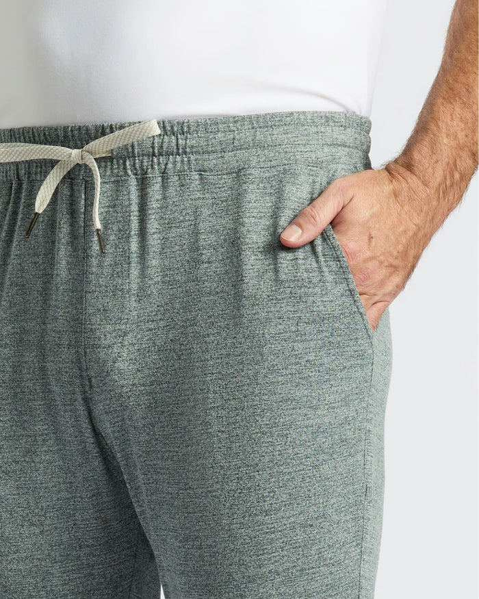 Heather Gray Active Joggers with drawstring and hand in pocket.