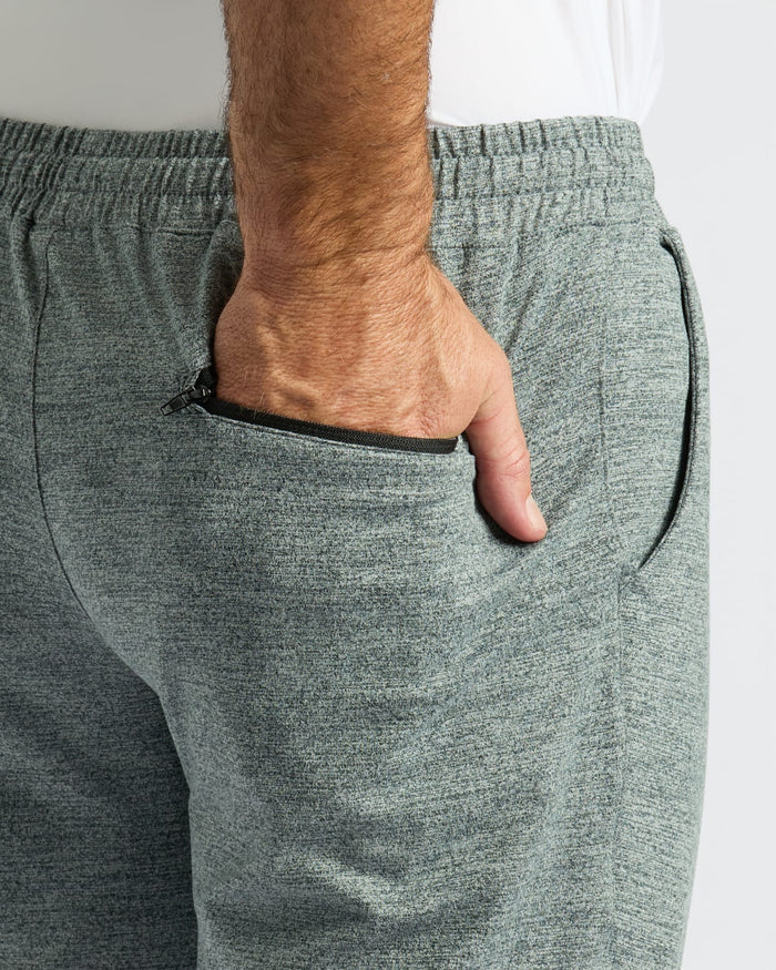Heather Gray Active Joggers with zippered side pocket and elastic waistband.