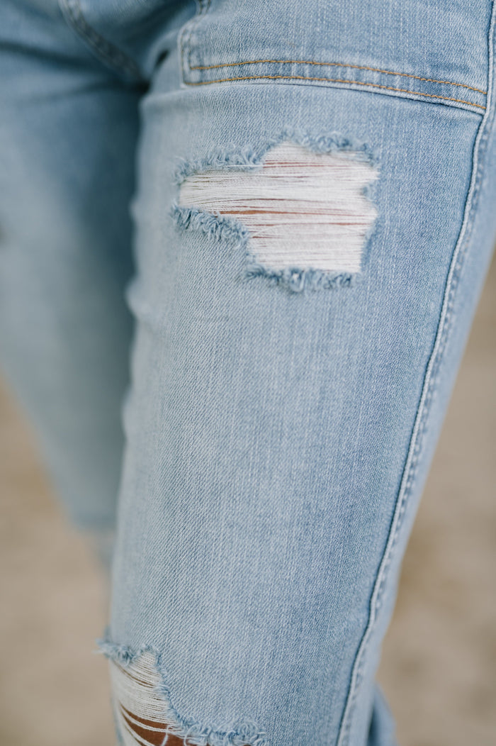 High Rise Patch Pocket Distressed Boyfriend Jeans - Judy Blue