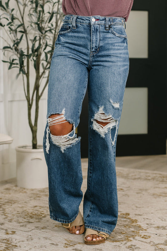 High Waist Rigid Magic l Straight Destructed + Adjustable Denim - Judy Blue