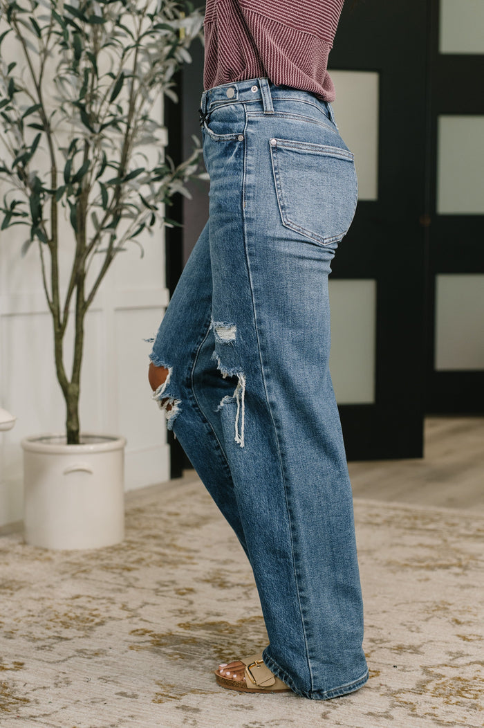 High Waist Rigid Magic l Straight Destructed + Adjustable Denim - Judy Blue