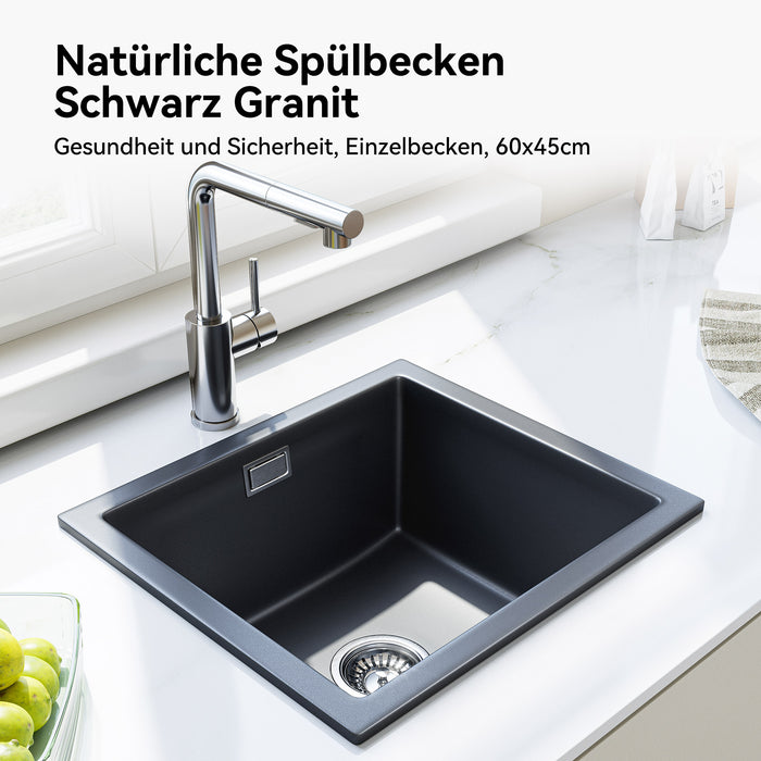 HOROW A02R-S4540B Granit Spüle Schwarz 45×40 cm