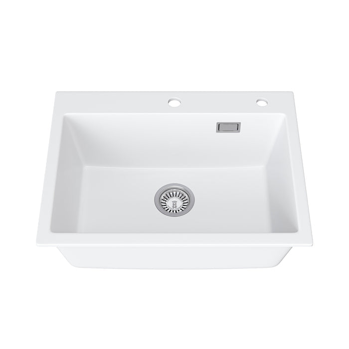 HOROW A09R-S6045W Granitspüle 60 × 45 cm, kratzfest, eckiges Einbauspülbecken09R-S6045W-GE