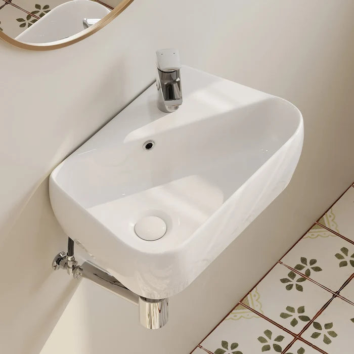 HOROW F10A-S4528 Mini-Handwaschbecken 45 cm, Keramik, Weiß, mit Hahnloch & Überlauf