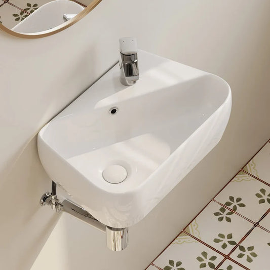 HOROW F10A-S4528 Mini-Handwaschbecken 45 cm, Keramik, Weiß, mit Hahnloch & Überlauf