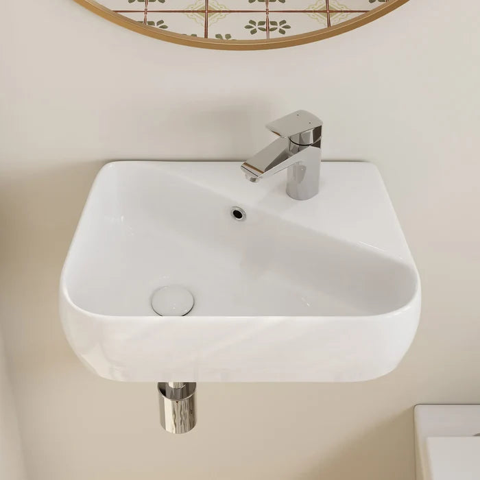 HOROW F10A-S4528 Mini-Handwaschbecken 45 cm, Keramik, Weiß, mit Hahnloch & Überlauf