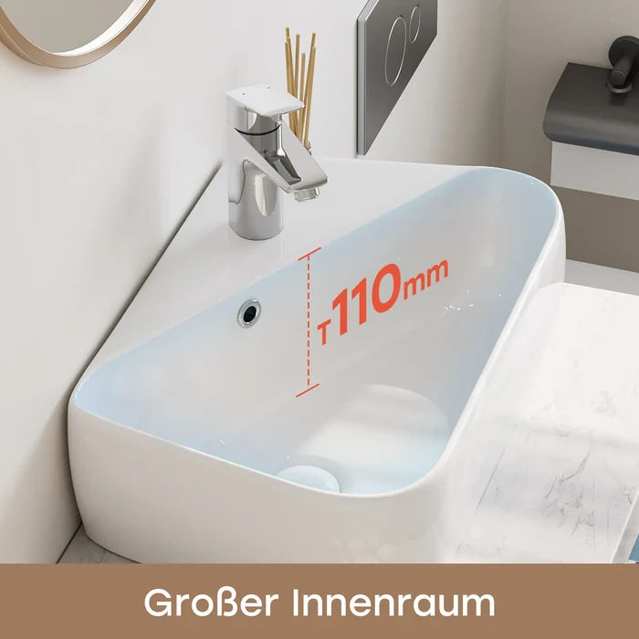 HOROW F10A-S4528 Mini-Handwaschbecken 45 cm, Keramik, Weiß, mit Hahnloch & Überlauf