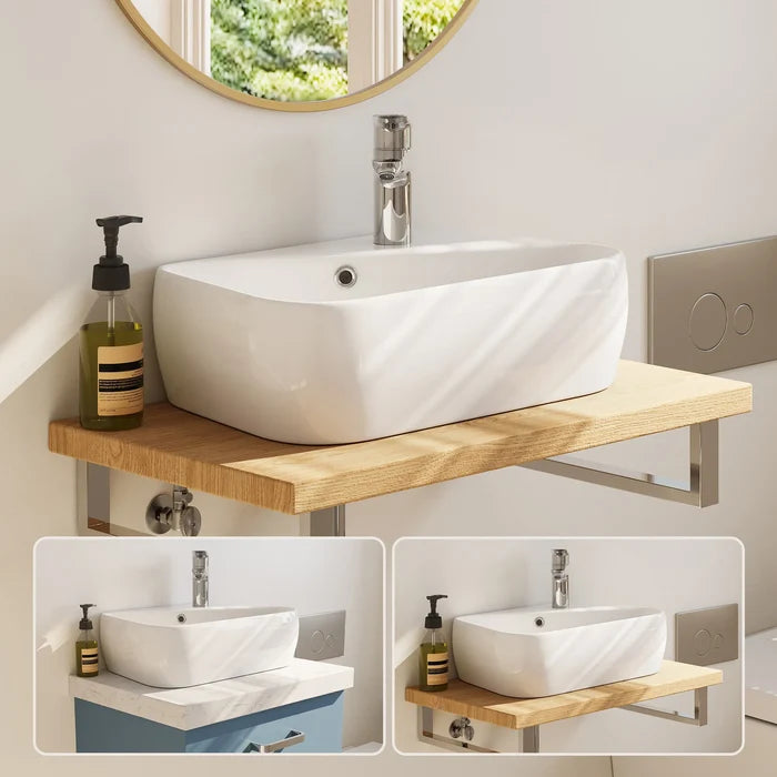 HOROW F10A-S4528 Mini-Handwaschbecken 45 cm, Keramik, Weiß, mit Hahnloch & Überlauf