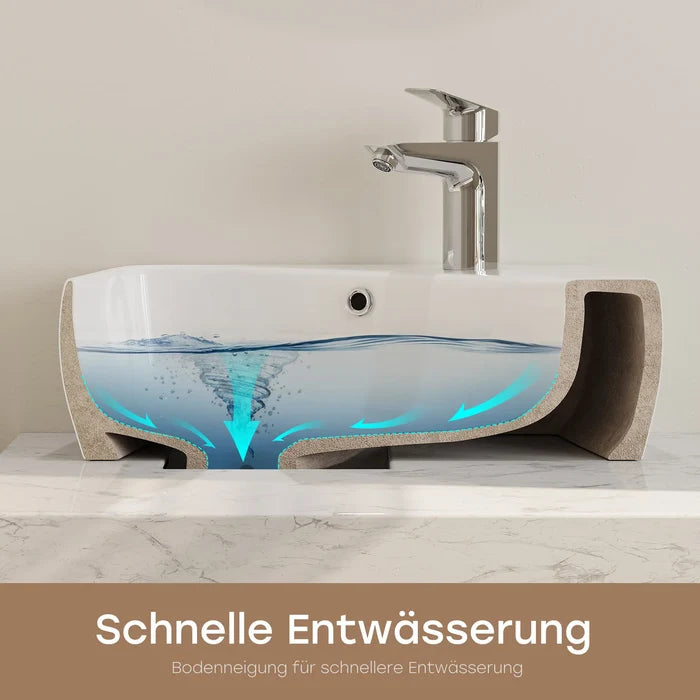 HOROW F10A-S4528 Mini-Handwaschbecken 45 cm, Keramik, Weiß, mit Hahnloch & Überlauf
