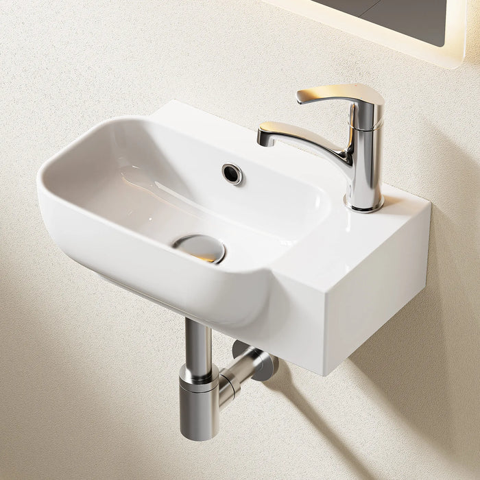 HOROW ‎F11A-S4025L Waschbecken mit Hahnloch & Überlauf, einfache Montage