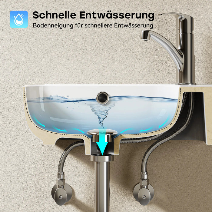 HOROW ‎F11A-S4025L Waschbecken mit Hahnloch & Überlauf, einfache Montage