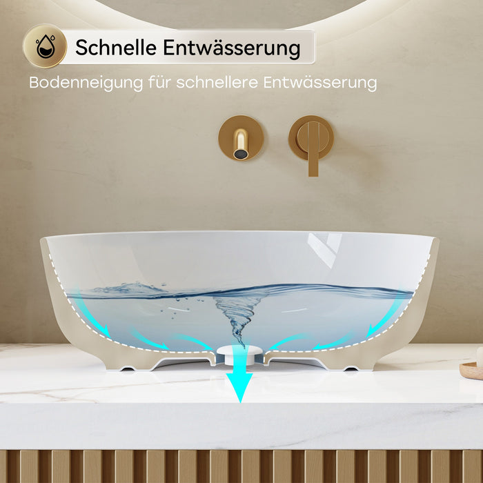 HOROW F11A-S4141 Rundes Aufsatzwaschbecken 40 cm – Weiß, ohne Hahnloch