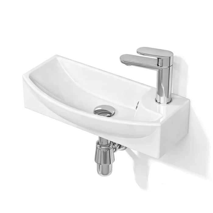 HOROW F11A-S4522L Waschbecken mit Hahnloch & Überlauf, 45 cm Weiße Keramik