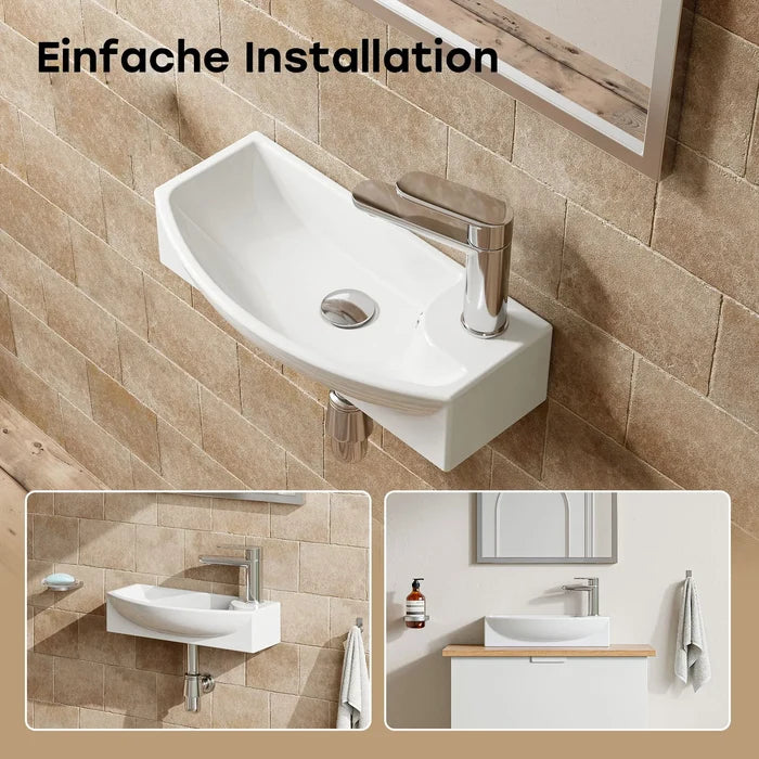 HOROW F11A-S4522L Waschbecken mit Hahnloch & Überlauf, 45 cm Weiße Keramik