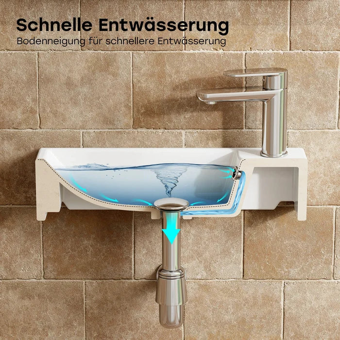 HOROW F11A-S4522L Waschbecken mit Hahnloch & Überlauf, 45 cm Weiße Keramik