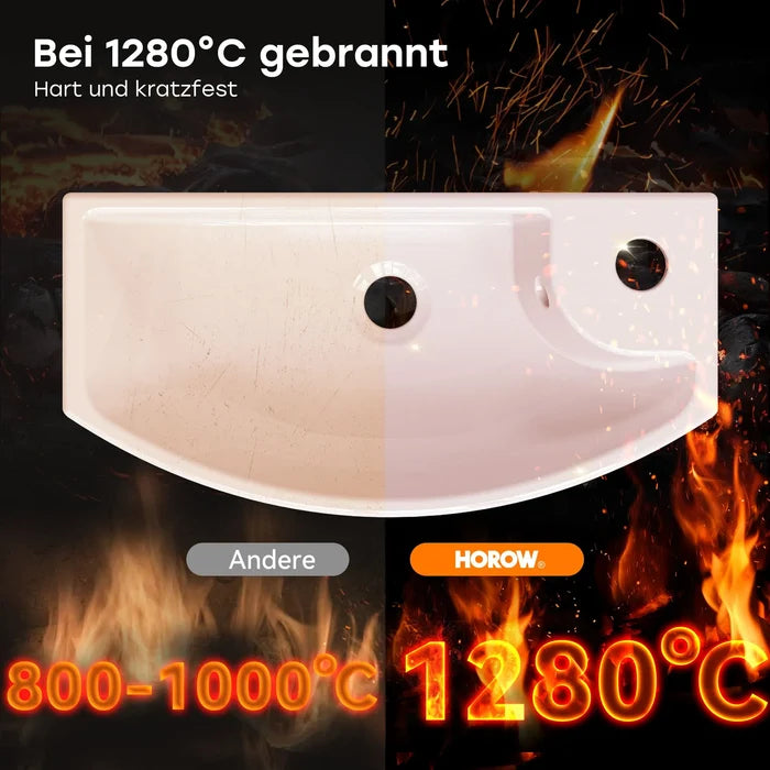 HOROW F11A-S4522L Waschbecken mit Hahnloch & Überlauf, 45 cm Weiße Keramik