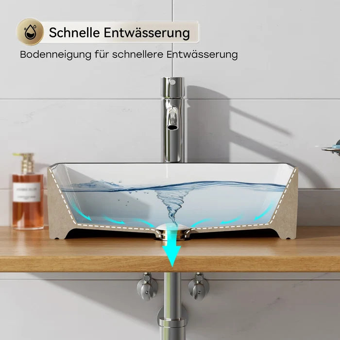HOROW F11A-S4837B Eckiges Aufsatzwaschbecken 50 cm ohne Hahnloch, Schwarz